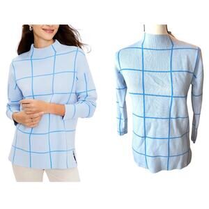LOFT Petite Blue Windowpane Mock Neck Sweater Women's Size XSP
